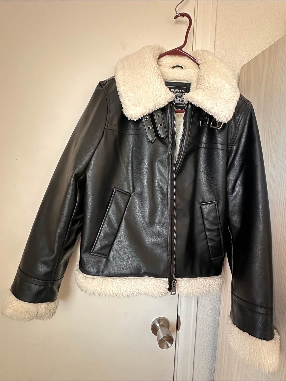 Levi's Faux Leather Jacket with Sherpa Fur Lining, Women US L, Black